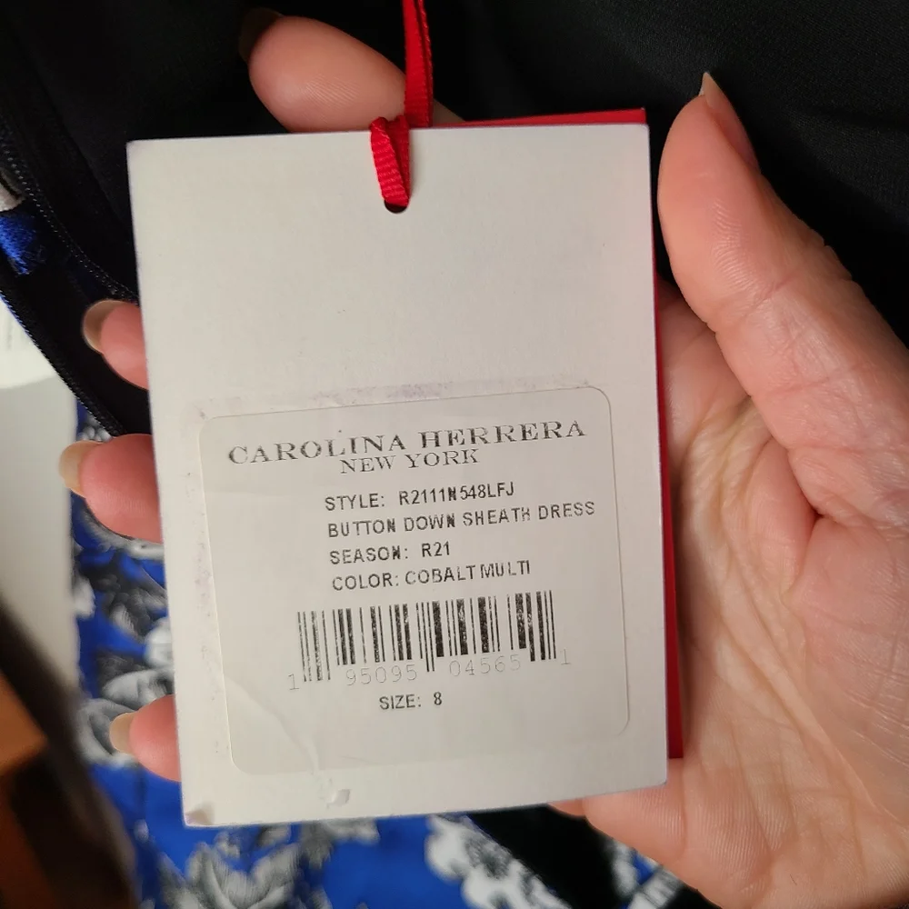 NWT CAROLINA HERRERA Resort 2021 Floral Jacquard Midi Dress - Cobalt Blue Size 8 - Picture 11 of 16